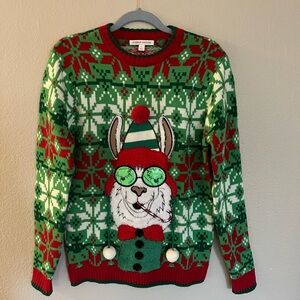 Holiday Time Festive Llama Sweater - Green and Red